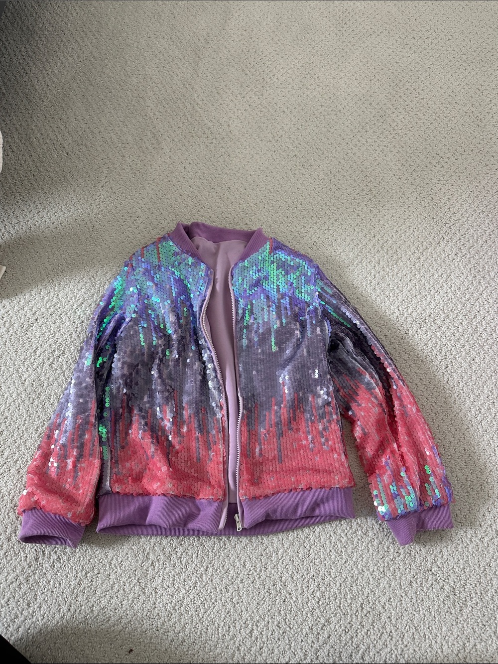 Kids Sequin Ombre Bomber Jacket - Lilac, Pink & Teal